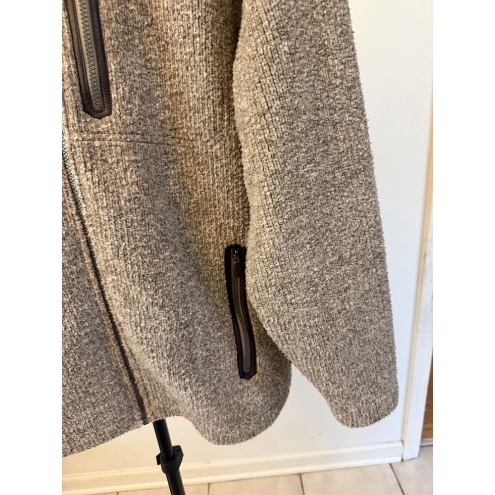Orvis Sweater Mens Medium Beige Full Zip Mock Neck Knit Jacket Fleece Lined - Picture 3 of 10